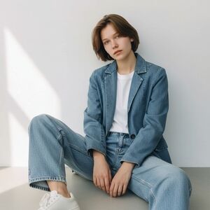 Vintage Quality Jeans Oversized Relaxed Fit Medium Wash Denim Blazer Jacket M